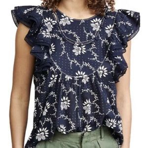 Sea New York Tatiana Navy flutter sleeve blouse